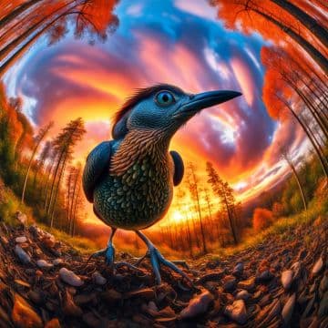 A painting of a bird standing on top of a pile of rocks A painting of a bird standing on top of a pile of rocks