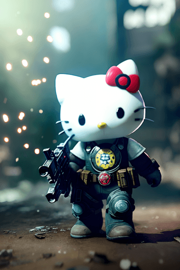 A hello kitty action figure holding a gun A hello kitty action figure holding a gun