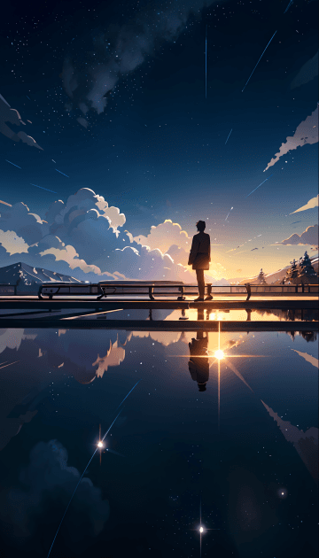 A man standing on a bridge looking at the sky A man standing on a bridge looking at the sky