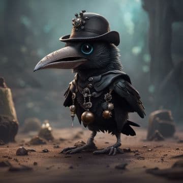A bird with a hat and a chain around its neck A bird with a hat and a chain around its neck