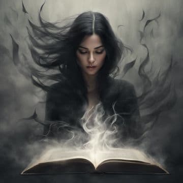 A woman reading a book with her hair blowing in the wind A woman reading a book with her hair blowing in the wind