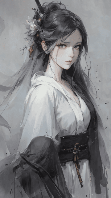 A painting of a woman with long black hair A painting of a woman with long black hair