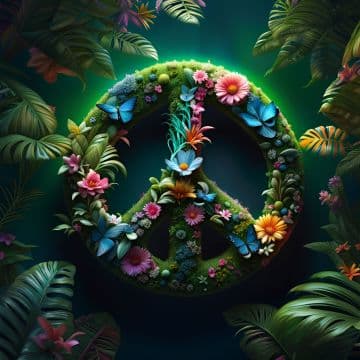 A peace sign made out of flowers and plants A peace sign made out of flowers and plants