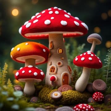 A group of mushrooms sitting on top of a lush green field A group of mushrooms sitting on top of a lush green field