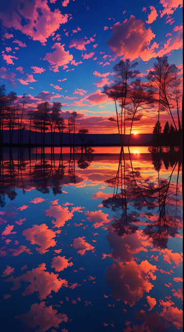 A beautiful sunset reflecting the sky and clouds A beautiful sunset reflecting the sky and clouds