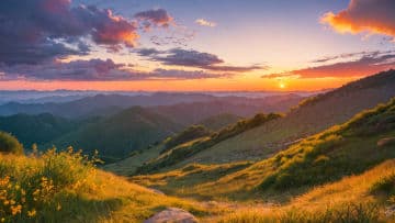 The sun is setting over a mountain range The sun is setting over a mountain range