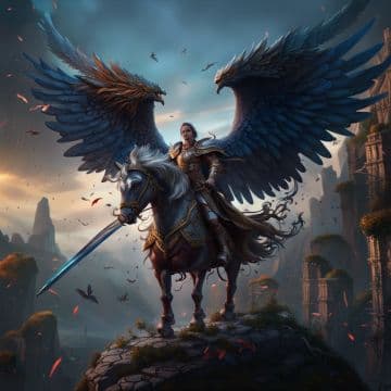 A man riding on the back of a horse next to an eagle A man riding on the back of a horse next to an eagle